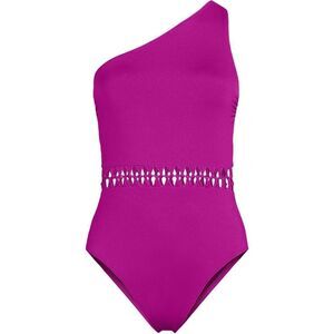 Land's End macramé one shoulder ultra high leg One piece swim crimson rose 10